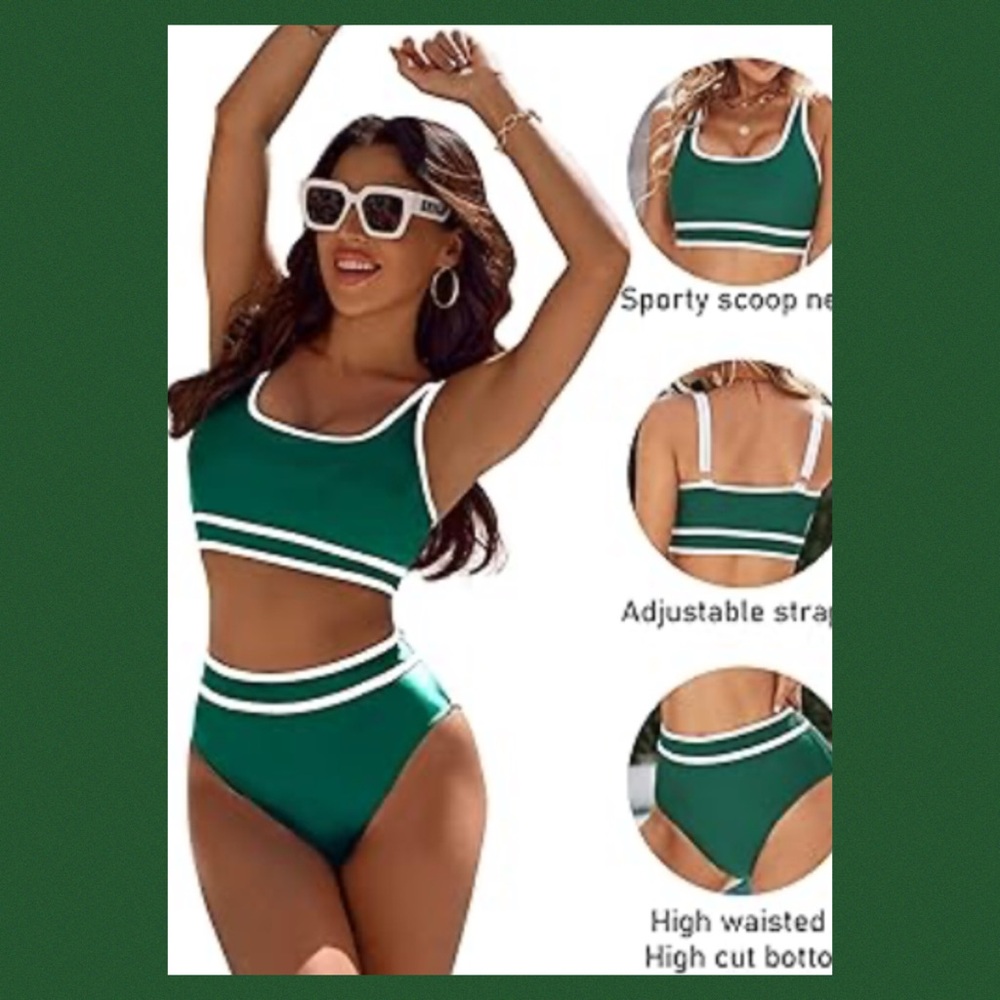 Green and White Women's Swimwear Set.42 - Picture 2 of 5
